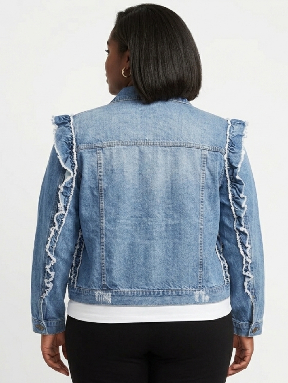 NWT Plus Size Ruffle Sleeve Denim Jacket In Medium Wash Size 3X - Picture 2 of 6